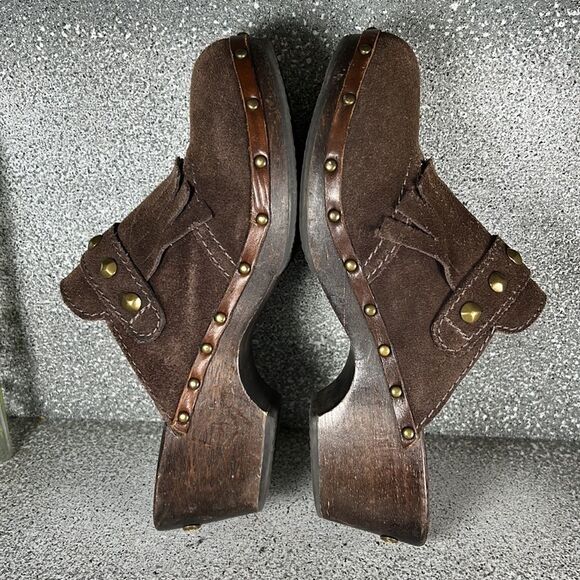 Michael Kors Chocolate Suede Clogs with Brass Studs - Picture 5 of 7